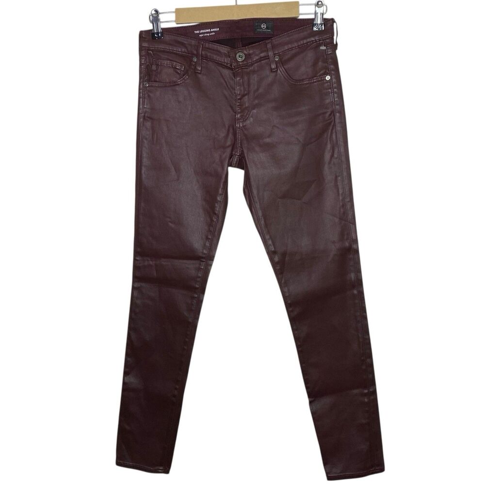 AG Adriano Goldschmied Faux Leather Pants Womens 27 Red Wine Legging Ankle NEW